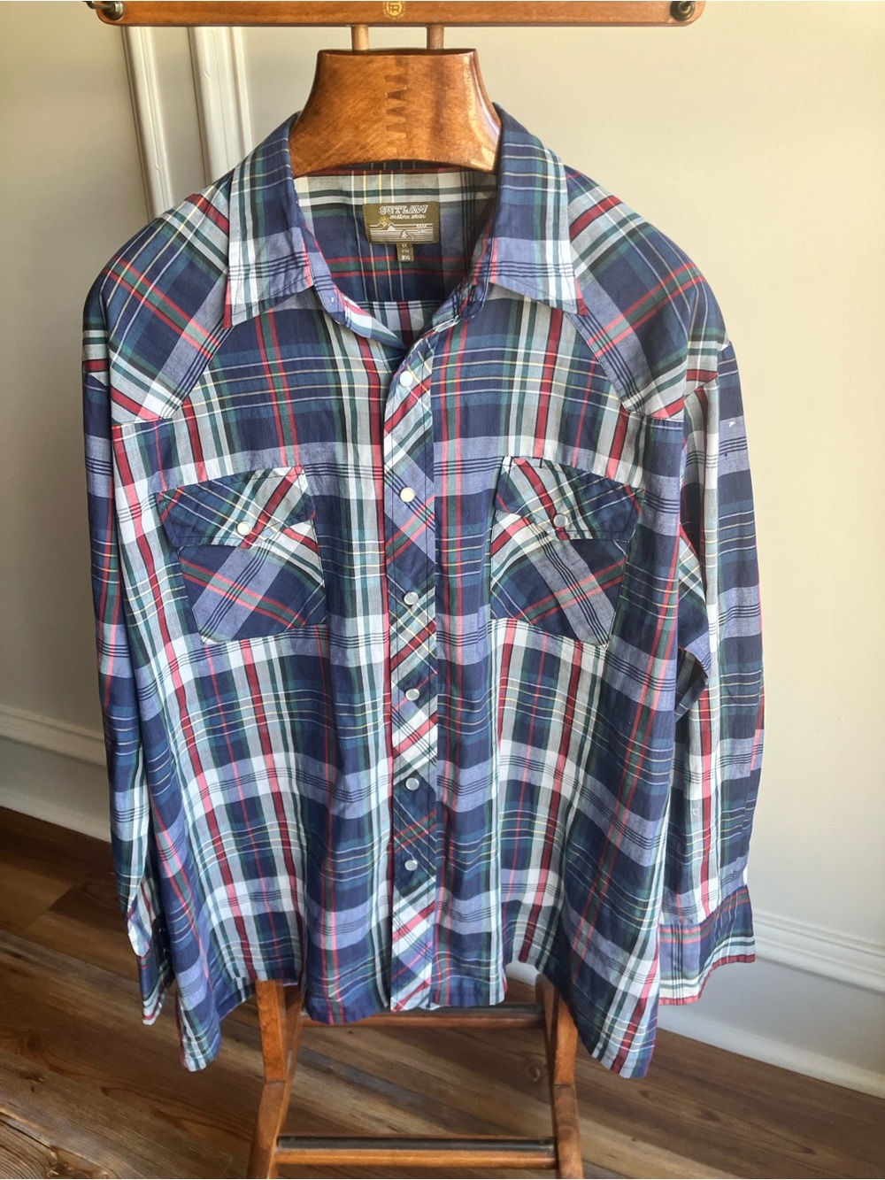 Outlaw Western Wear Men’s 1X 17.5 Big Plaid Pearl Snap Cowboy Western Shirt